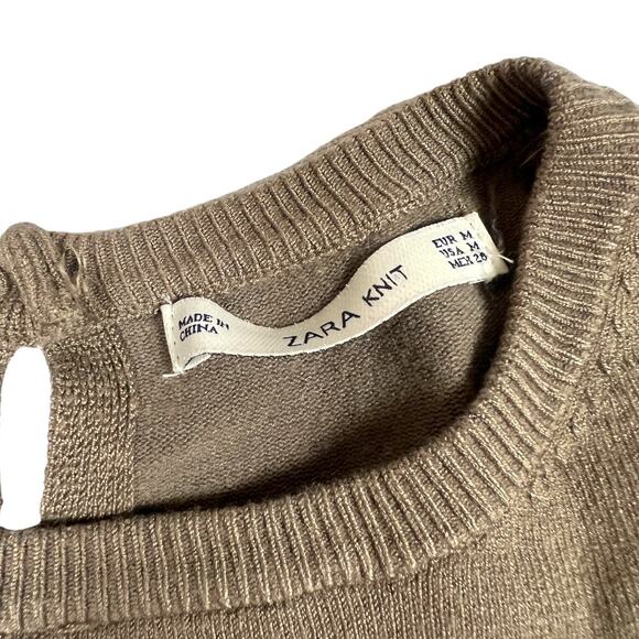 Zara Knit‎ Sweater Brown Long Sleeve Pullover Keyhole Button Detail Women's M - Picture 2 of 11